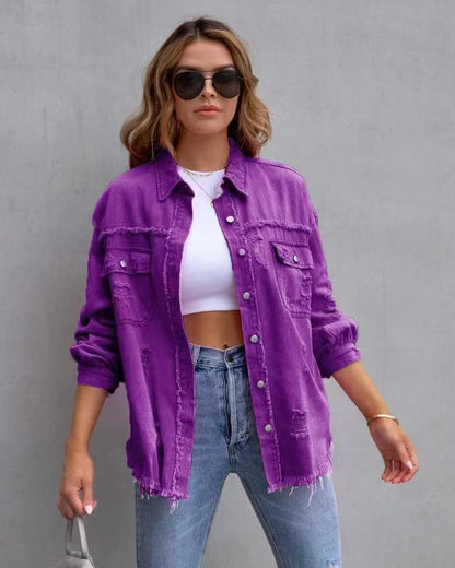 Meta  Digi Store  Fashion Ripped  Shirt Jacket Female Autumn And Spring Casual Tops Womens Clothing