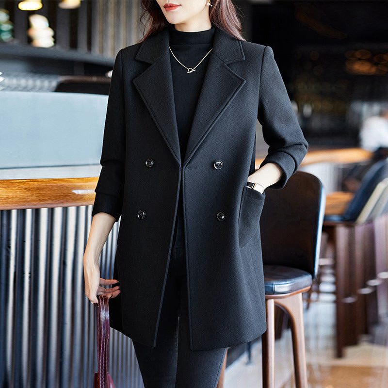 Woman  Digi Store  Black Double Breasted Coat Autumn And Winter New Women's Suit Jacket