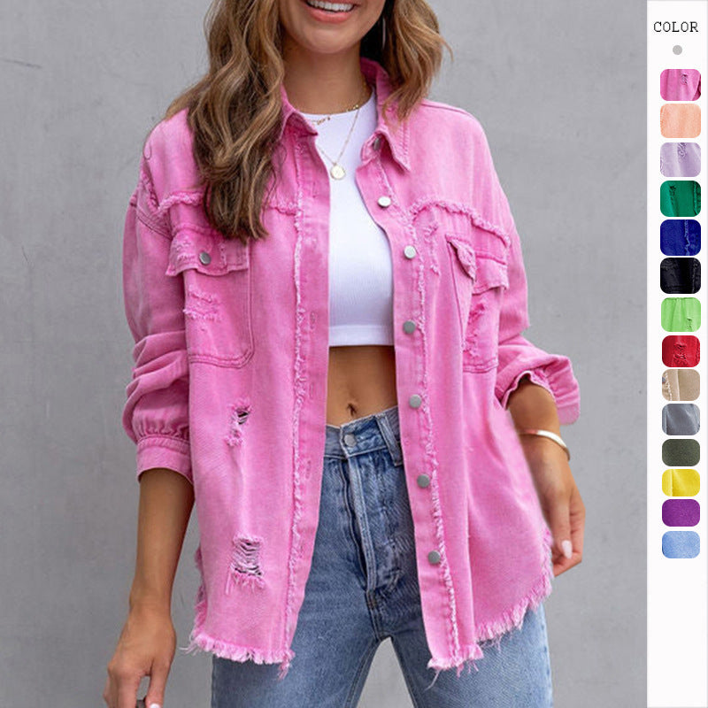 Meta  Digi Store  Fashion Ripped  Shirt Jacket Female Autumn And Spring Casual Tops Womens Clothing