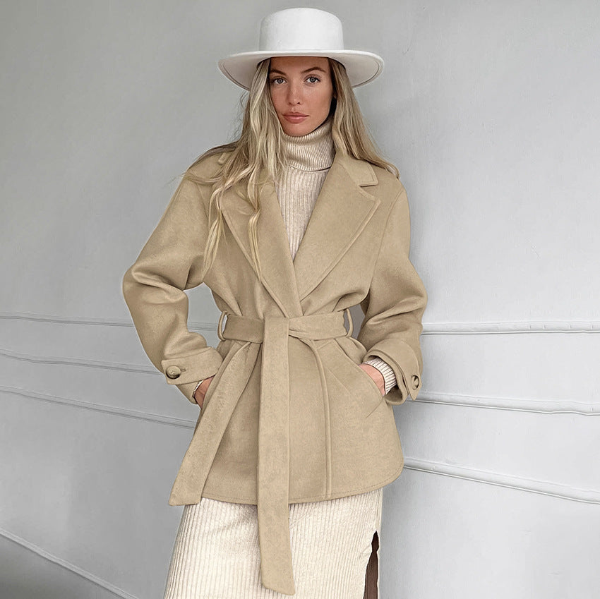 Digitale Vrouemode Retro Khaki Pak Kraag Trench Coat Coat