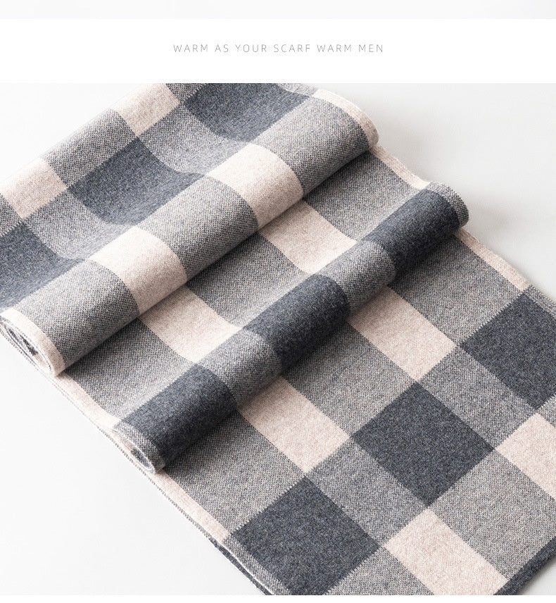 Wool Scarf Men's Winter Plaid Double-sided Scarf