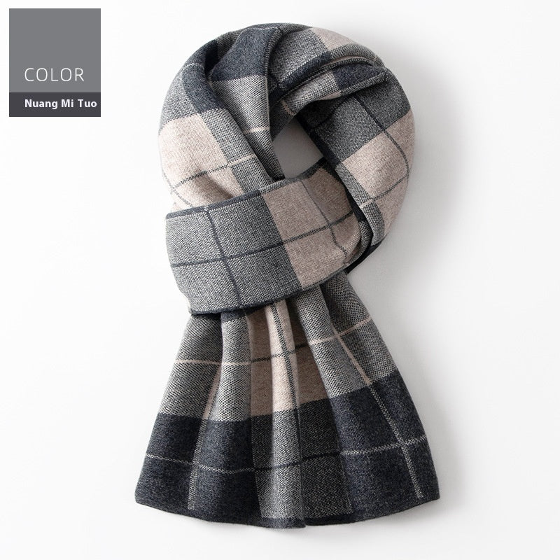 Wool Scarf Men's Winter Plaid Double-sided Scarf