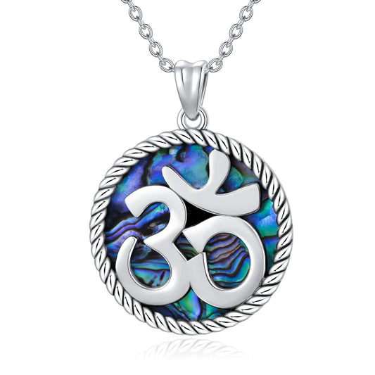 Meta Fashion 925 Sterling Silwer Joga met Perlemoenskulp Indiese Joga Aum Om Ohm Simbool Hanger Ketting Juweliersware