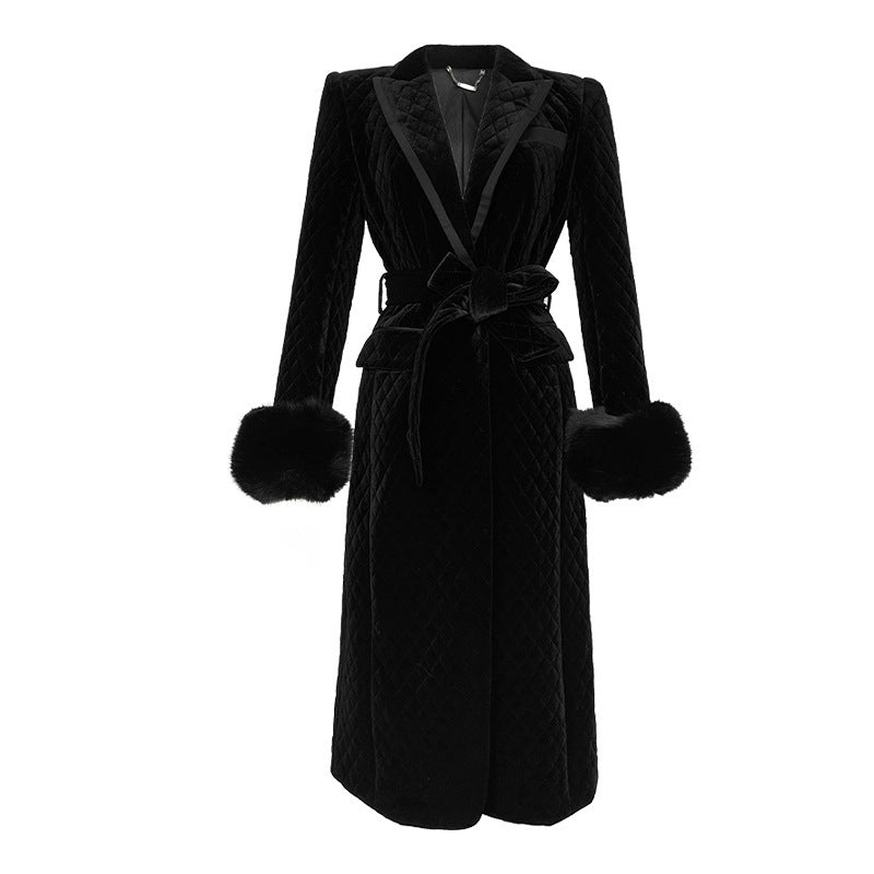 Digi  Woman Women's  Black Mid-length Coat Velvet