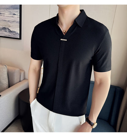 Meta Digital Store Men's Thin Waffle Short-sleeved Polo Shirt