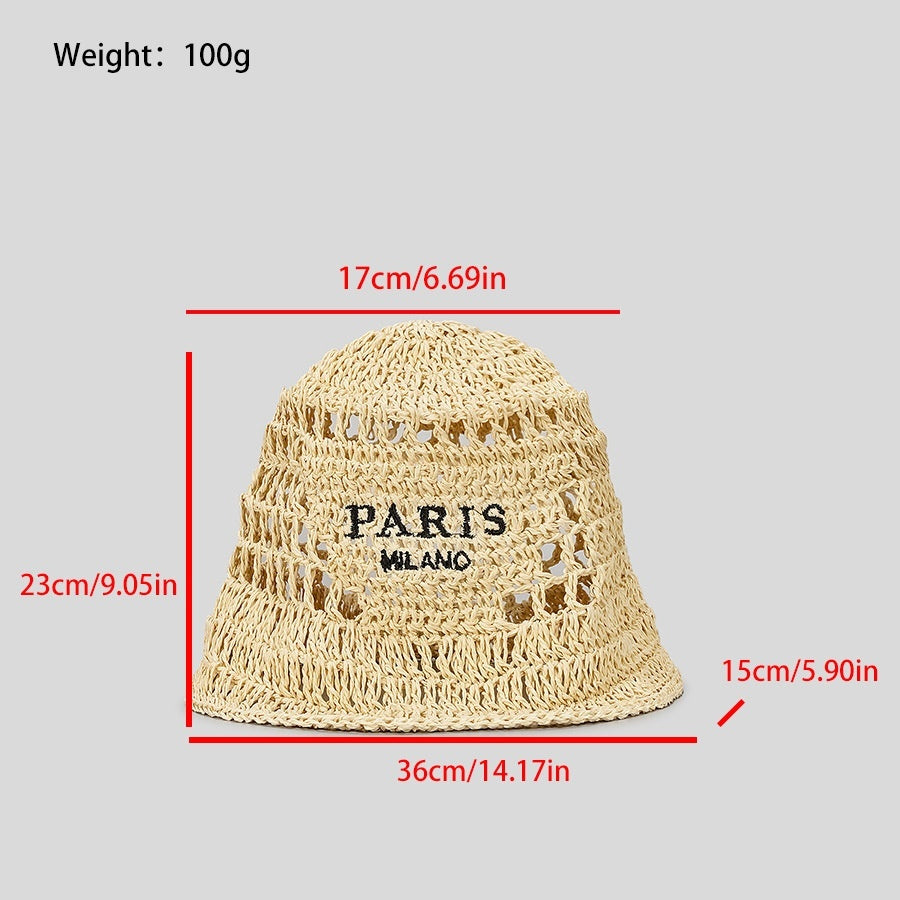 Digital  Store Hollow  Grass Hand-made Embroidered Handwriting Beach Sun Pastoral Style Bucket Hat