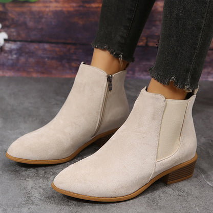 Meta Digital Store  Pointed Suede Elastic Band, Thick Heel Casual Single Shoes For Women