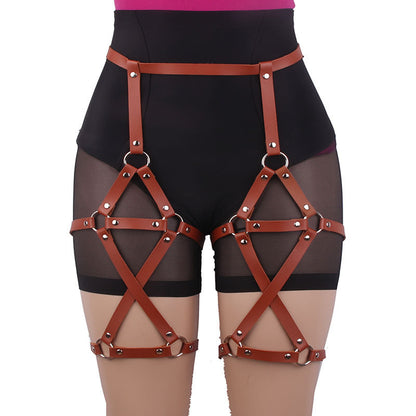 metadigitalstore.com  Double-row Cross Adjustable Leather Leg Ring Belt Integrated Suspenders