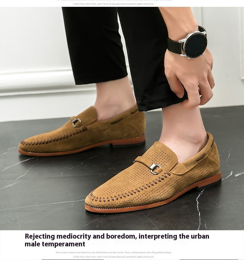 Man Shoe  Store Punching  Breathable Slip On Leather Shoes British