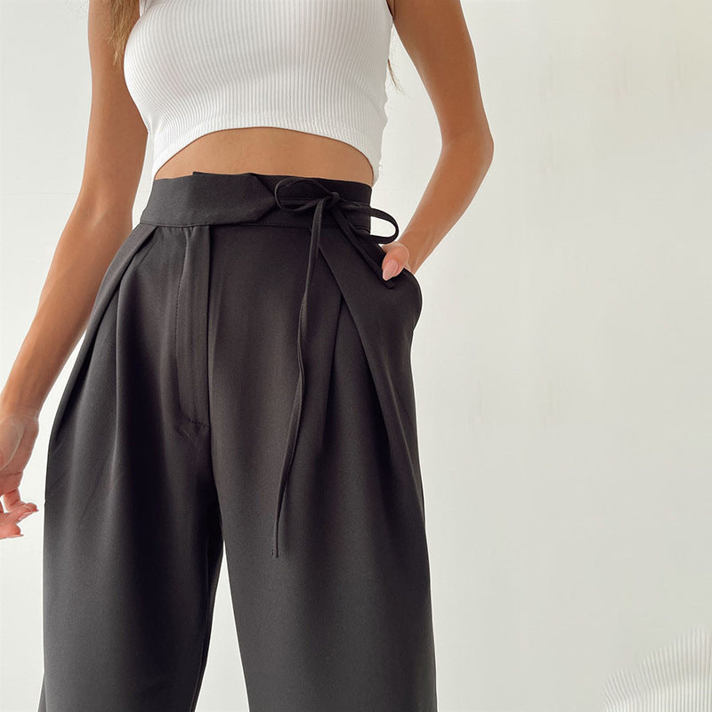 Knitted Casual Sports Trousers High Waist Loose Straight Wide Leg