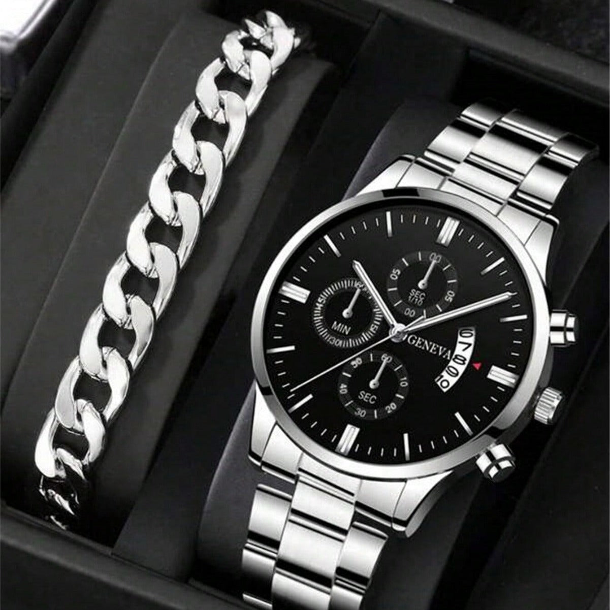 Calendar Steel Belt Large Dial Quartz Watch Men