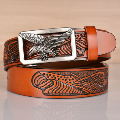 Meta  Digital Store  Leather Men's  Belt Eagle Embossed