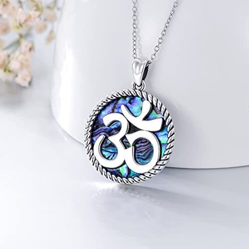 Meta  Fashion 925 Sterling Silver Yoga with Abalone Shell Indian Yoga Aum Om Ohm Symbol Pendant Necklace Jewelry