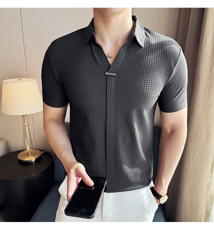 Meta Digital Store Men's Thin Waffle Short-sleeved Polo Shirt