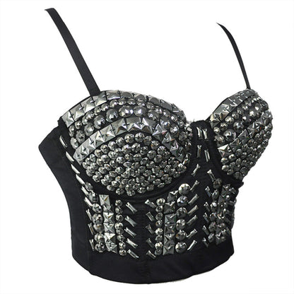 Digi  Singer Singer  Dancer Costume Punk Sequin Bead Women Bra