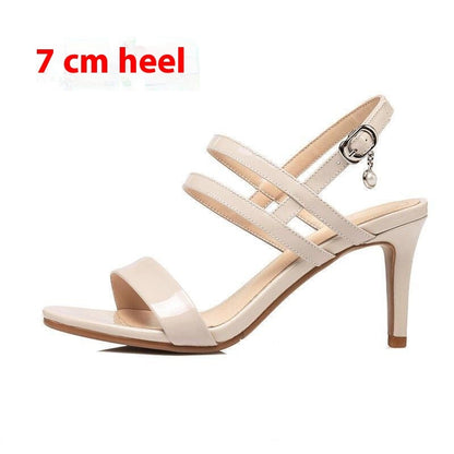 Woman  Fashion Store  New Slimming Versatile High Heel Authentic Leather Women's Sandals With Buckle