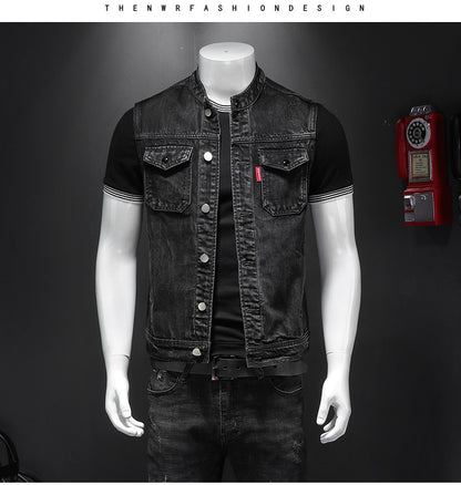 Meta  Digital Store  Harley Motorcycle Men's Uniform Black Stand-up Collar Plus Size Denim Vest