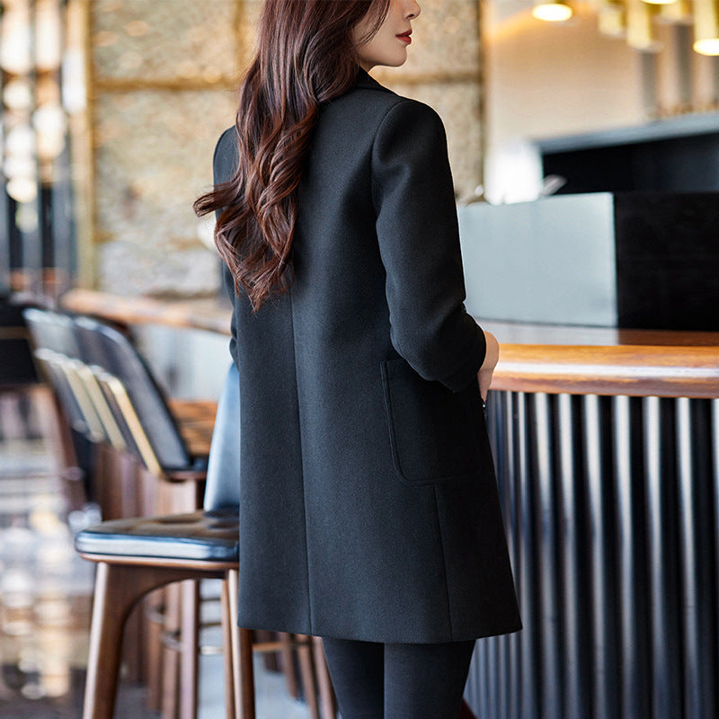 Woman  Digi Store  Black Double Breasted Coat Autumn And Winter New Women's Suit Jacket