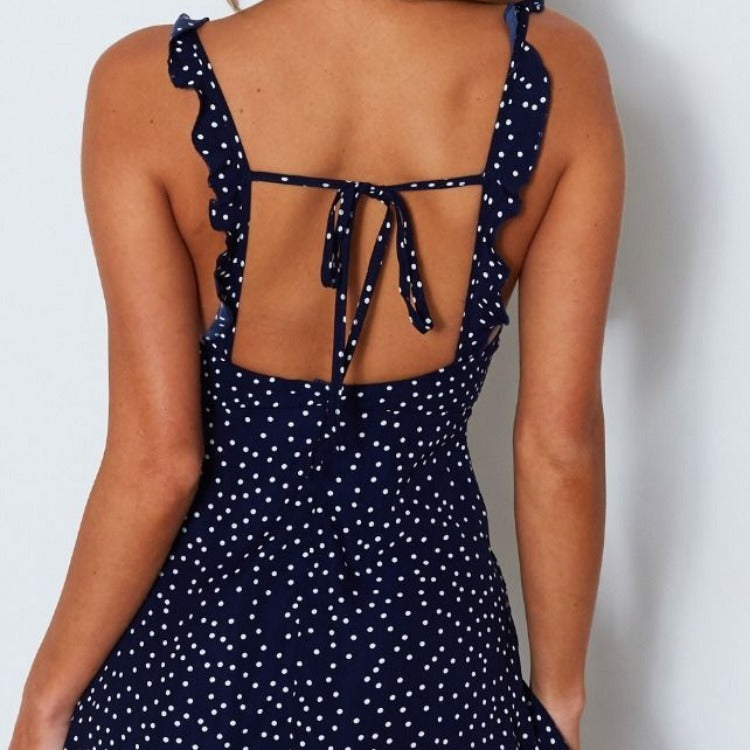 Meta  Woman Fashion  Polka-dot Strappy Dress Women Summer Fashion Beach Sundress