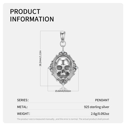 Meta  Digital  Store  Skull Portrait Pendant Necklace S925 Sterling Silver Fine Relief