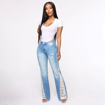 Meta Digital Store Women Jeans Fashion Women's Stretch Ripped Flared Jeans