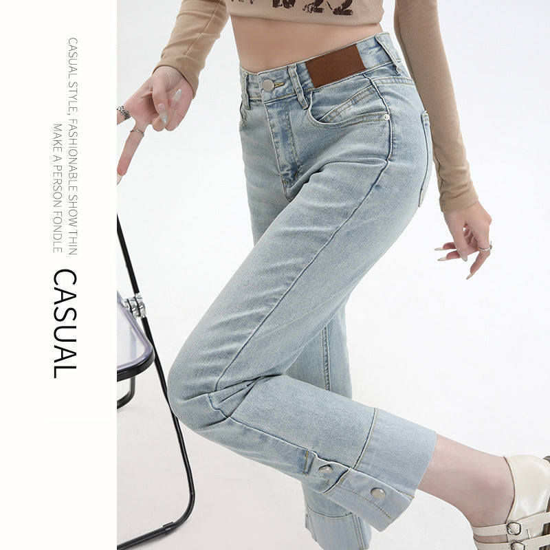 Meta Digital Store Women Jeans Fashion  Jeans Women's Flanging Straight Pants