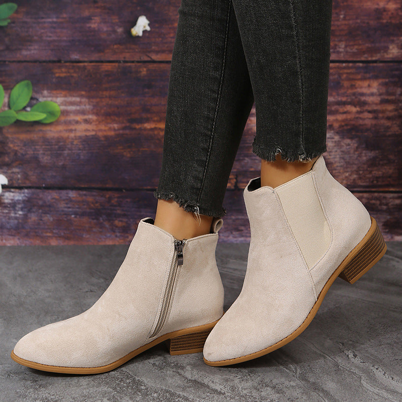 Meta Digital Store  Pointed Suede Elastic Band, Thick Heel Casual Single Shoes For Women