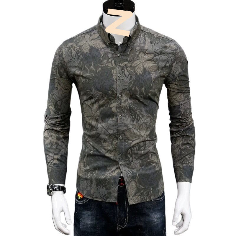 Fashionable Print Shirt Youth Handsome Casual Trendy Men Shirt