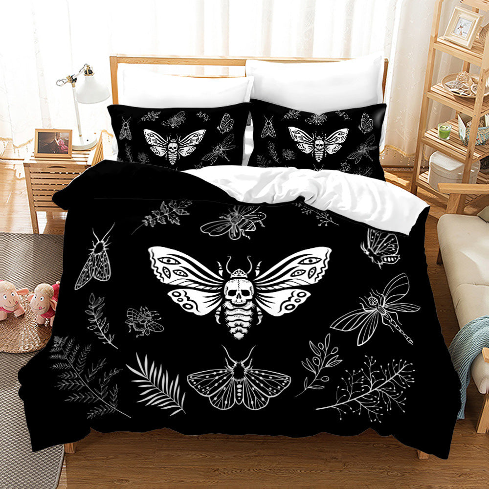 Household Acherontia Lachesis Printed Bed Sheet Bedding Set