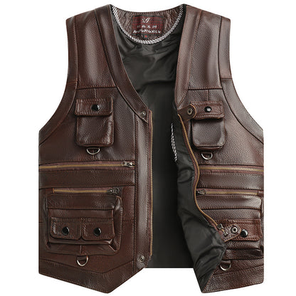 Meta Digital Store Genuine Leather Vest Man First Layer Cowhide Motorcycle Clothing