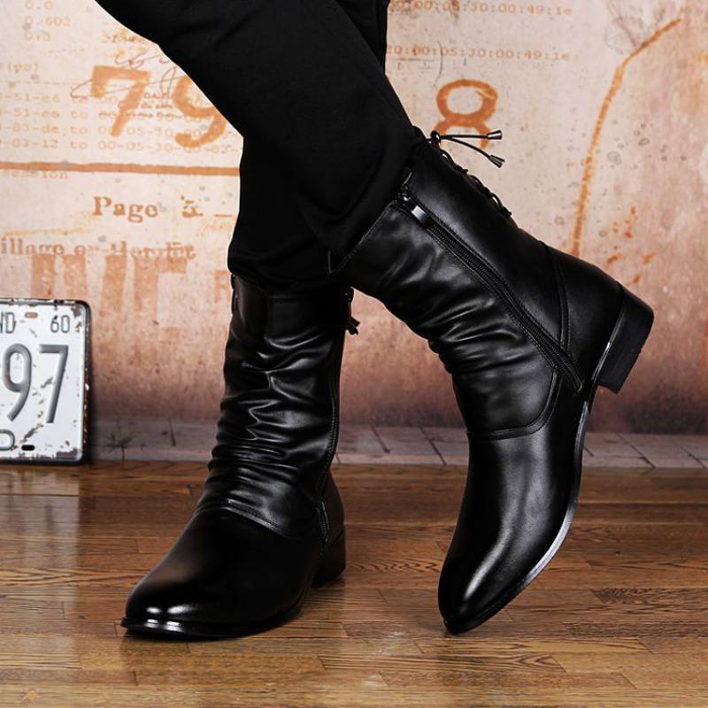 Meta  Shoes British  Fashion Leather Pointed Men's Boots