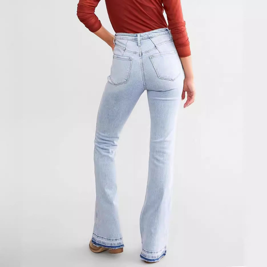 Meta Digital Store Women Jeans Fashion  Women's High Waist Button Row Elastic Denim Pants